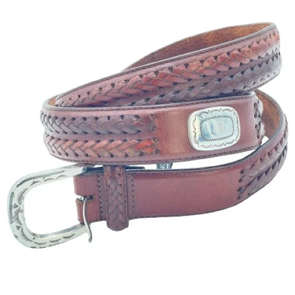 Vintage 1991 Brighton Leather Concho Braided Belt Men’s Women’s Unisex 42 - Picture 1 of 12